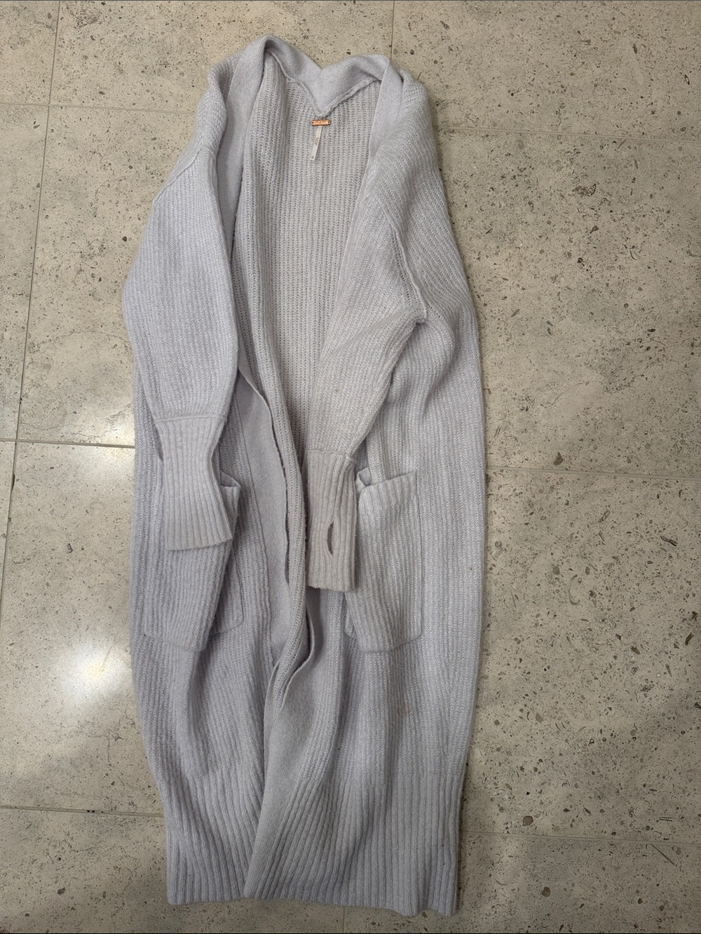 Free People Light Gray Long Ribbed Open Cardigan